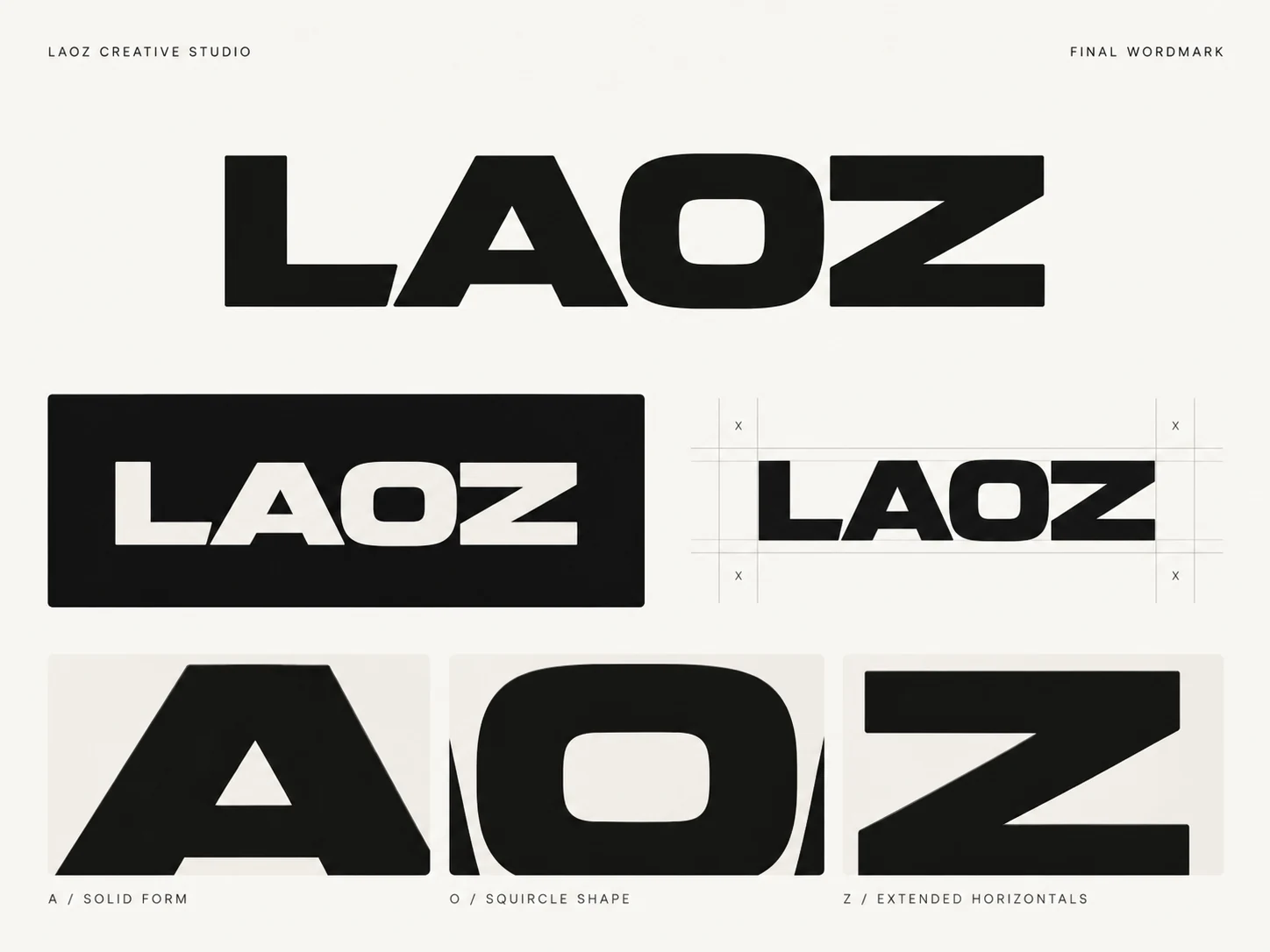 LAOZ geometrik wordmark ve harf detayları