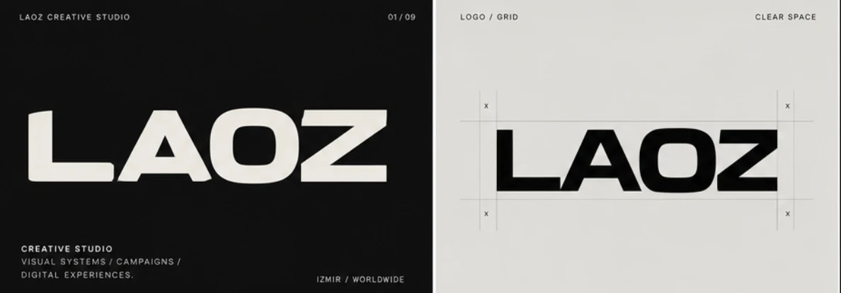 LAOZ koyu zemin uygulaması ve logo boşluk düzeni